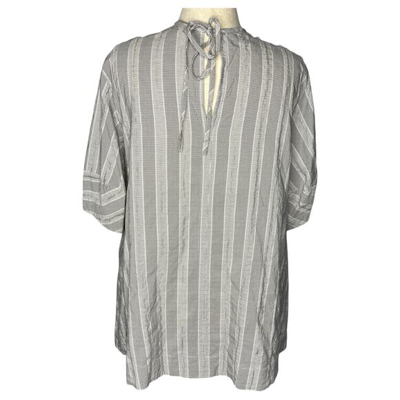 Lara Krude Women's Blouse Size XS Gray Check Stripe Cotton Artisan Lagenlook - Picture 2 of 12